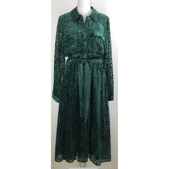 Alfani Velvet Burnout Belted Shirtdress Emerald - Picture 4 of 5